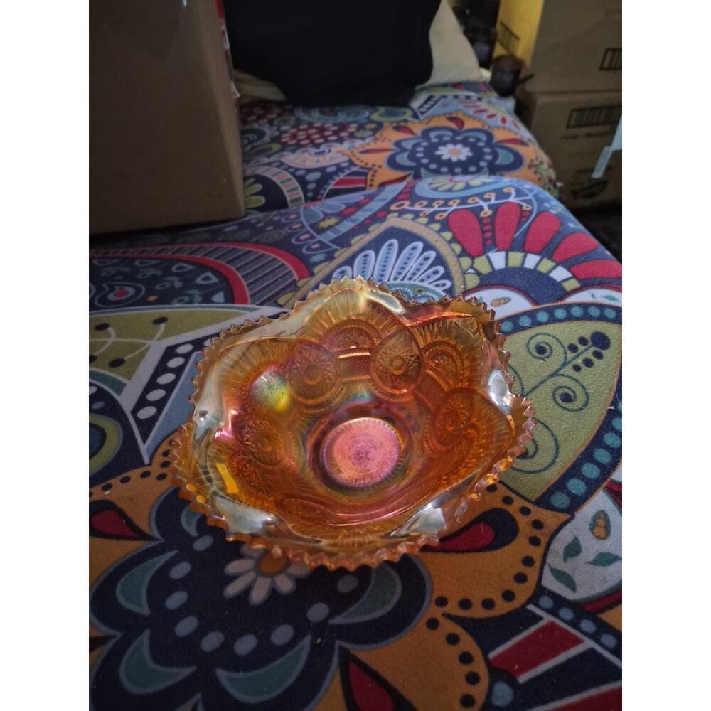 Vintage Imperial Carnival Glass Marigold Ruffled Sawtooth Edge Bowl Beautiful